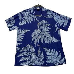 Makai Beach Hawaii Hawaiian Shirt Short Sleeves Men’s Size M Rayon Blue Floral
